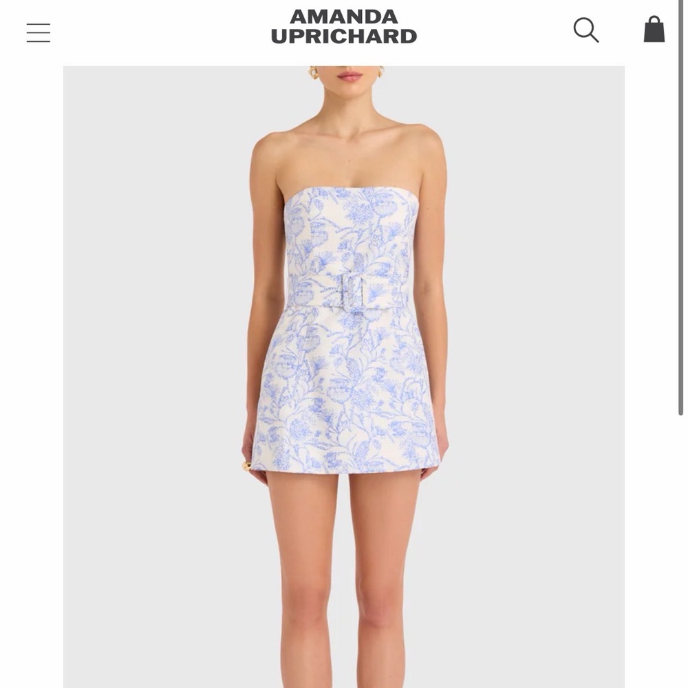 Amanda Uprichard Strapless Blue and White Dress FAE DRESS IN TOILE BROCADE Sz M
